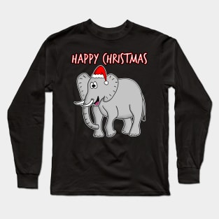 Christmas Elephant Santa Hat Safari Funny Wildlife Long Sleeve T-Shirt